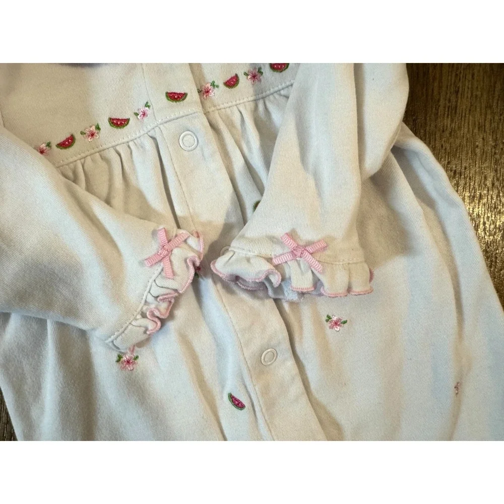 Vintage Carters Baby Girls 6 Months Romper Embroidered Fruit Pleats Round Collar